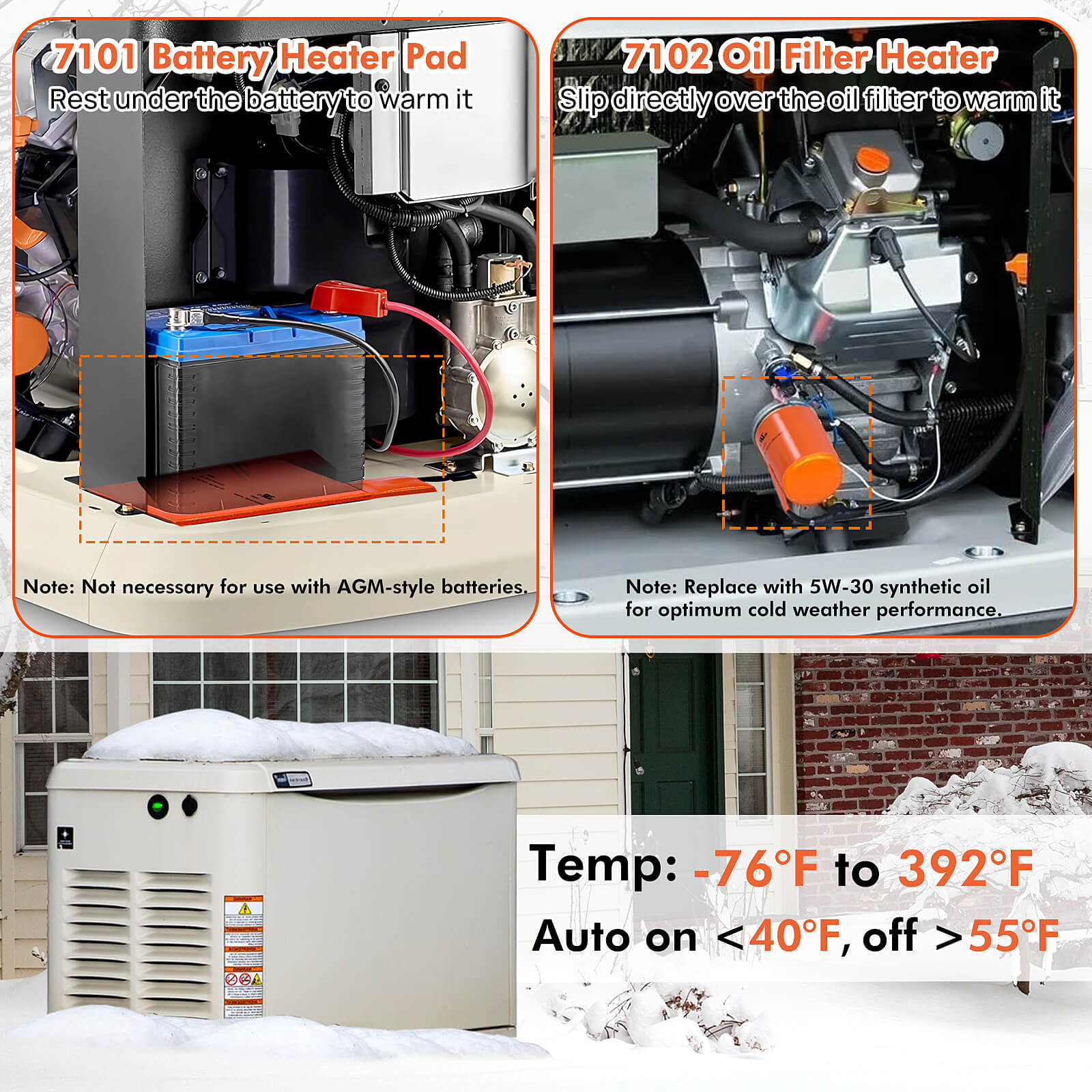 Ankiwi Battery Heater Pad & Oil Heater Kit for Generac Generator, Batt